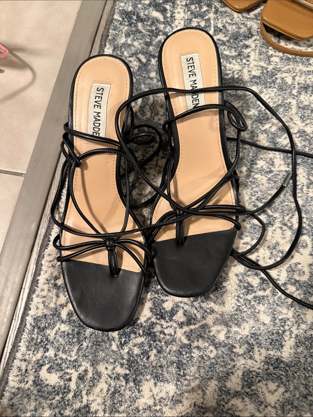 Steve Madden Black Strappy Lace-Up Slide Sandals